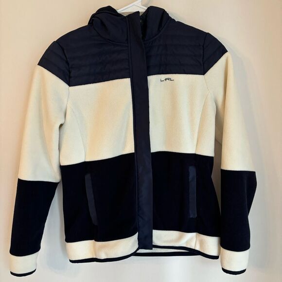 Lauren Ralph Lauren Navy Blue and Cream Fleece Jacket - Picture 1 of 11